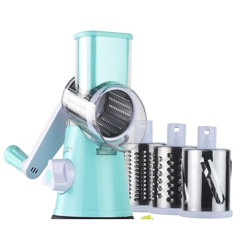 Rotary Cheese Grater GrinderHand Crank Kitchen Shredder Slicer Mandolin 3 Blades